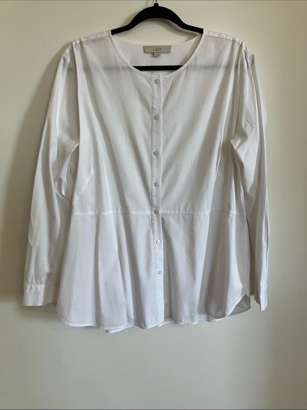 LOFT White Button-Front Long Sleeve Peplum Blouse